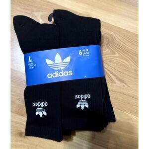 Adidas Original 6 Pack Black Unisex Trefoil Cushioned Crew Socks Size L CI8723